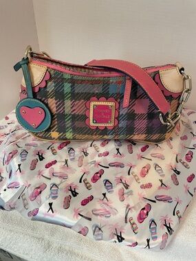 Vintage Dooney & Bourke Pink Mini Bag Plaid Shoulder Bag with Heart Charm